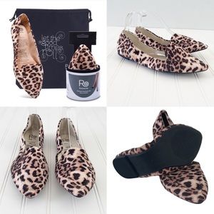 Rollasole Roll Up Ballet Flats Brown Leopard Print Point Moc Toe 9.5-10.5 NWOT